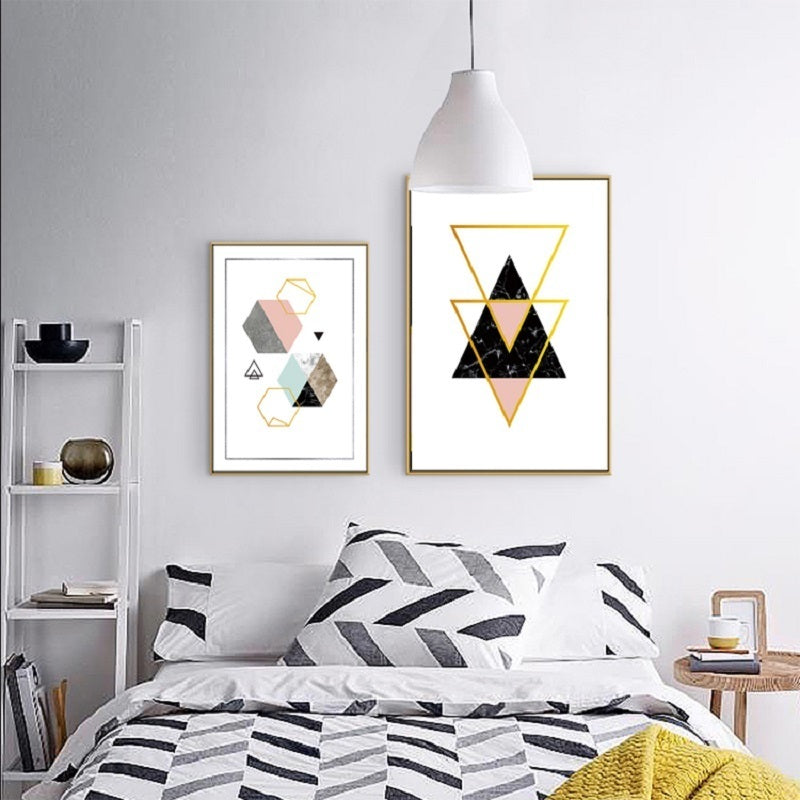 Moderne abstrakte Geometrie, goldene Buchstaben – Leinwandbild