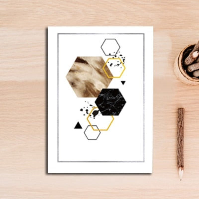 Moderne abstrakte Geometrie, goldene Buchstaben – Leinwandbild