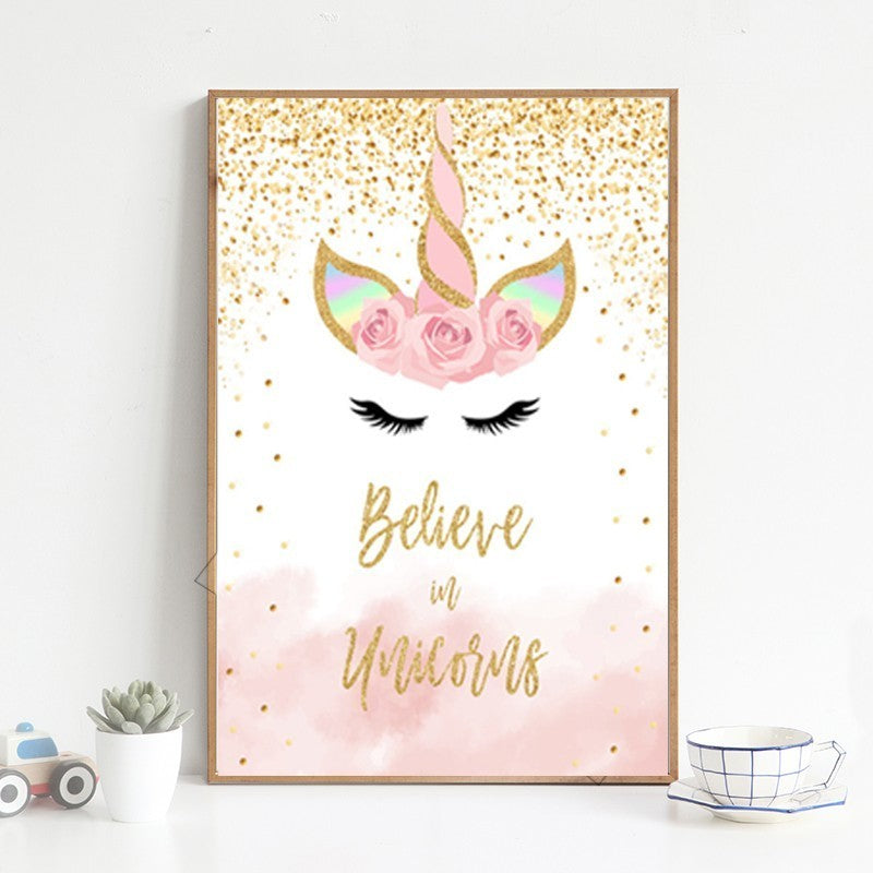 Rosa Gold Einhorn - Leinwand Wandkunst Malerei