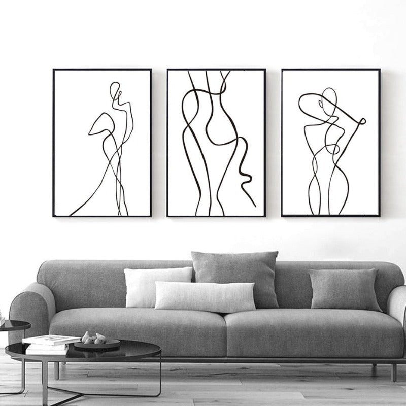 Abstract Minimalist Curve Figur Schwarz und Weiß - Leinwand Wandkunst Gemälde