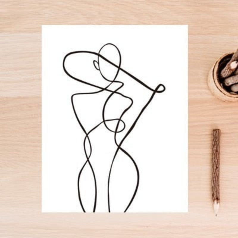 Abstract Minimalist Curve Figur Schwarz und Weiß - Leinwand Wandkunst Gemälde
