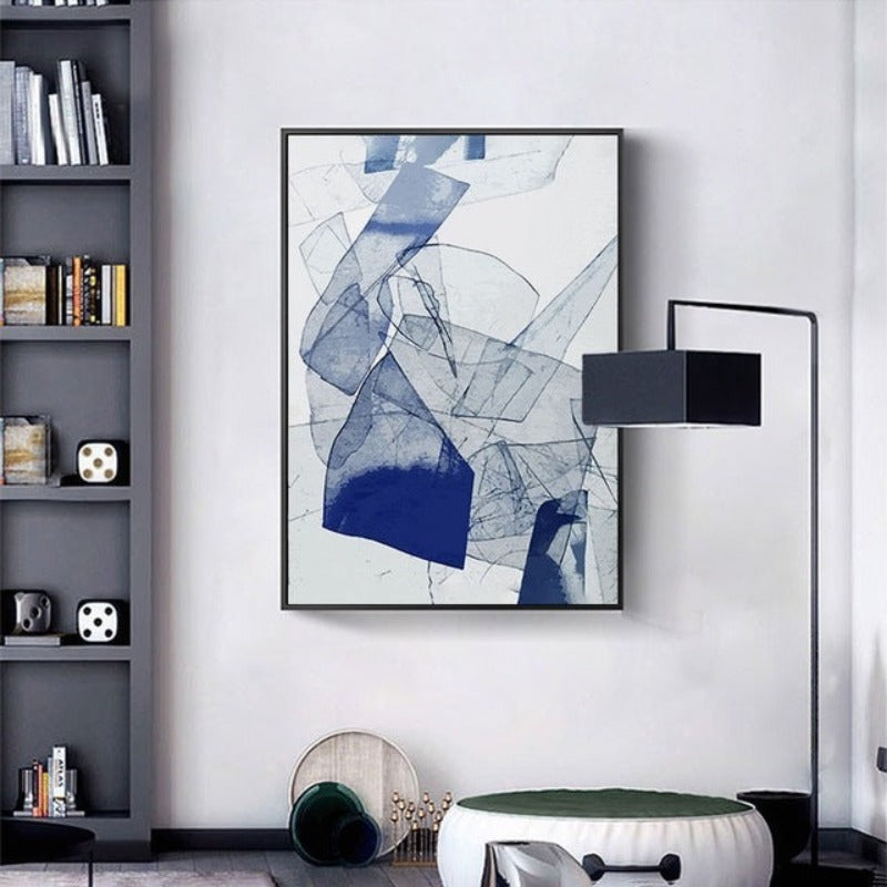Abstraktes Aquarell Blau Poster und Druck Nordisch - Leinwand Wandkunst Gemälde