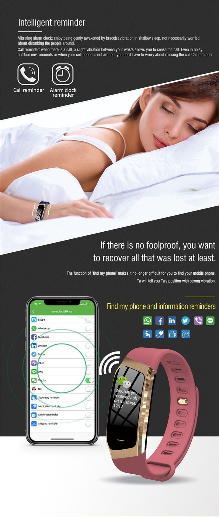 Karnz | Fitband Smartwatch wasserdicht Blutdruck Sauerstoff Herzfrequenzmonitor Sportarmband