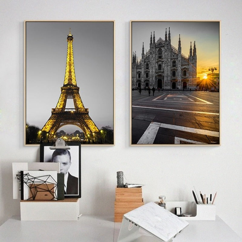 Vintage-Stadtlandschaft-Poster und -Druck in Gelb