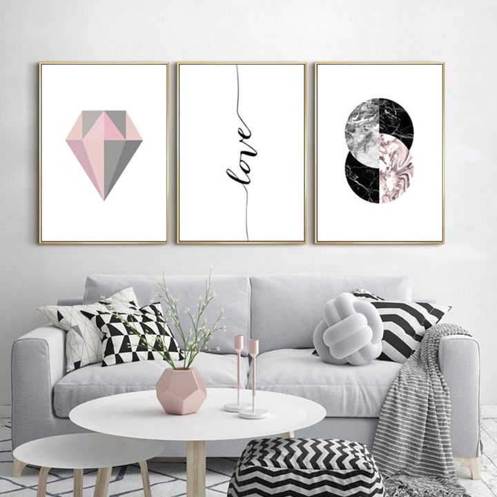 Pink Grau Geometrie - Leinwand Wandkunst Gemälde