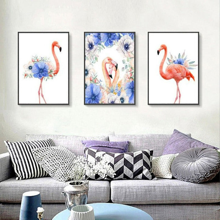 Nordische Tiere, Flamingo, Lila Blume - Leinwandbild