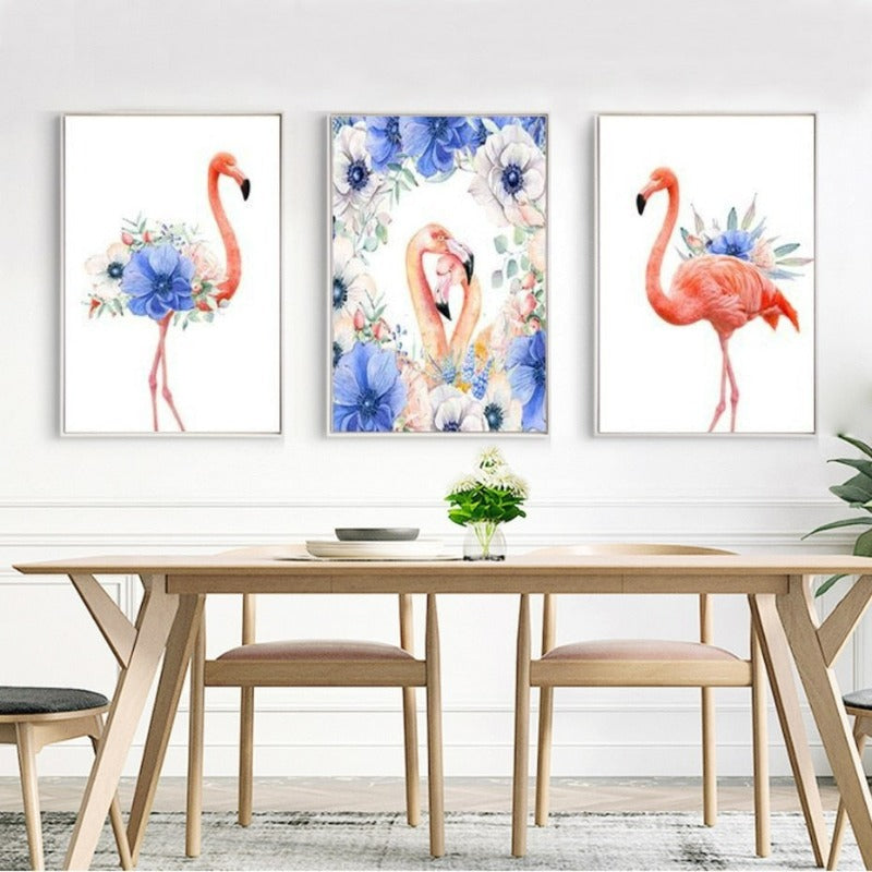 Nordische Tiere, Flamingo, Lila Blume - Leinwandbild