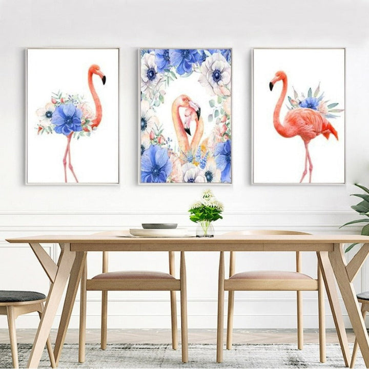 Nordische Tiere, Flamingo, Lila Blume - Leinwandbild