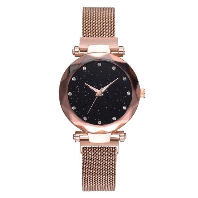 Karnz | Modischer Einzigartiger Mesh Magnetverschluss Exotische Sternen-Diamant Designer Luxus Damen Uhr