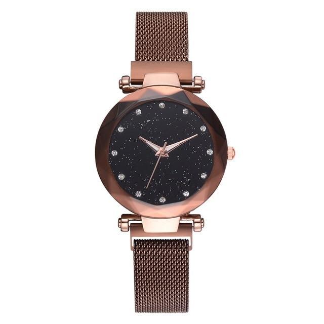 Karnz | Modischer Einzigartiger Mesh Magnetverschluss Exotische Sternen-Diamant Designer Luxus Damen Uhr
