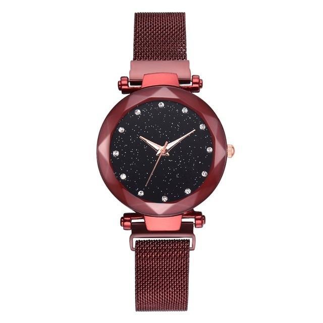 Karnz | Modischer Einzigartiger Mesh Magnetverschluss Exotische Sternen-Diamant Designer Luxus Damen Uhr