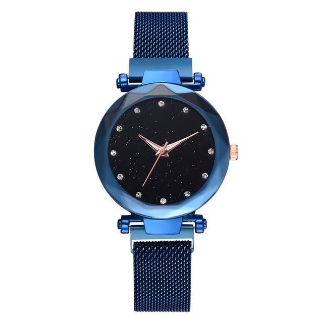 Karnz | Modischer Einzigartiger Mesh Magnetverschluss Exotische Sternen-Diamant Designer Luxus Damen Uhr