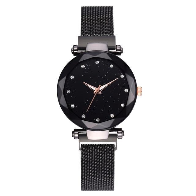 Karnz | Modischer Einzigartiger Mesh Magnetverschluss Exotische Sternen-Diamant Designer Luxus Damen Uhr