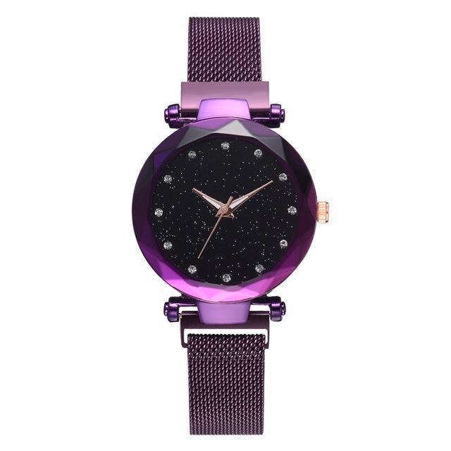 Karnz | Modischer Einzigartiger Mesh Magnetverschluss Exotische Sternen-Diamant Designer Luxus Damen Uhr