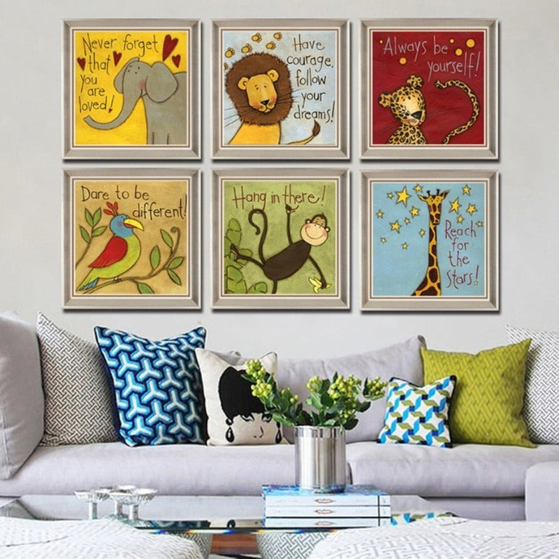 Cartoon Tiere Kinderzimmer - Leinwand Wandkunst Malerei