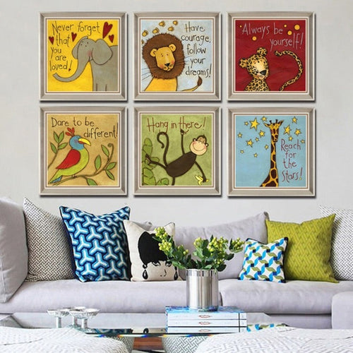 Cartoon Tiere Kinderzimmer - Leinwand Wandkunst Malerei