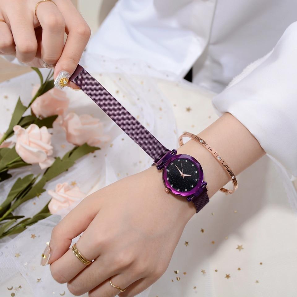 Karnz | Modischer Einzigartiger Mesh Magnetverschluss Exotische Sternen-Diamant Designer Luxus Damen Uhr