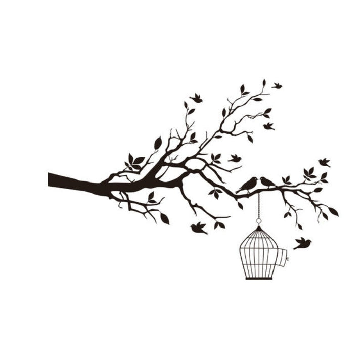 Wandtattoo „Baumzweig mit Vogelkäfig“, abnehmbare Vinyl-Wandaufkleber