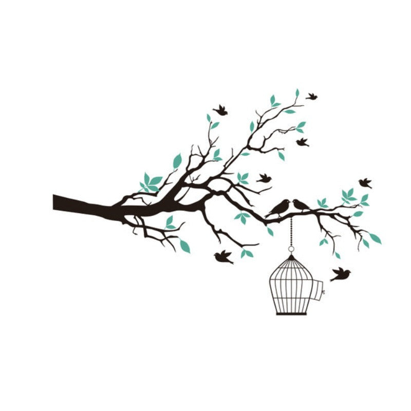 Wandtattoo „Baumzweig mit Vogelkäfig“, abnehmbare Vinyl-Wandaufkleber