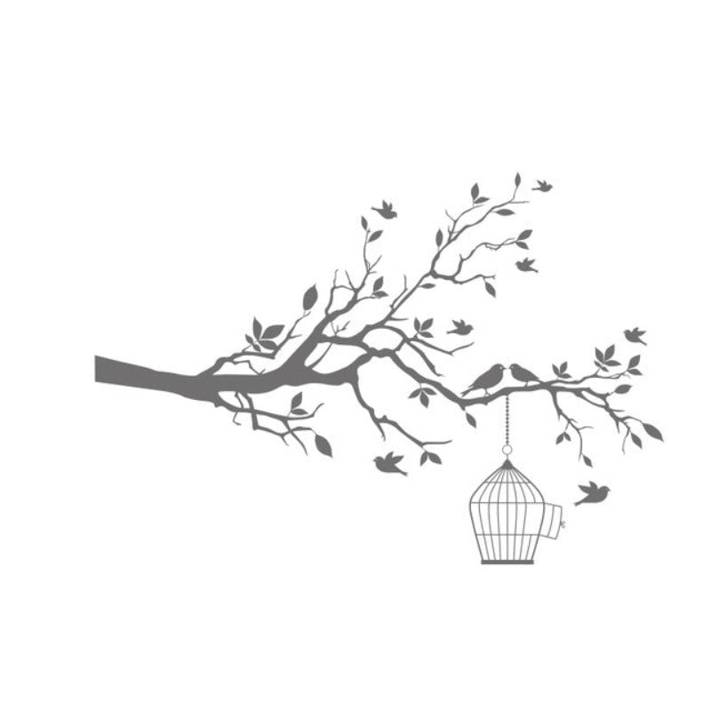 Wandtattoo „Baumzweig mit Vogelkäfig“, abnehmbare Vinyl-Wandaufkleber