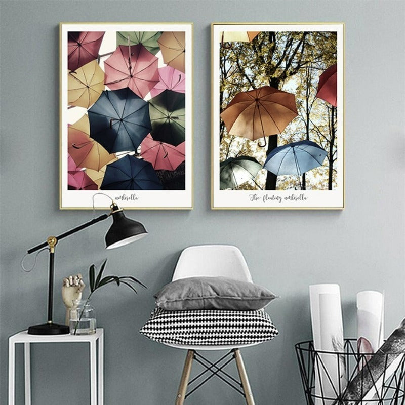 Bunter Regenschirm - Leinwand Wandkunst Gemälde