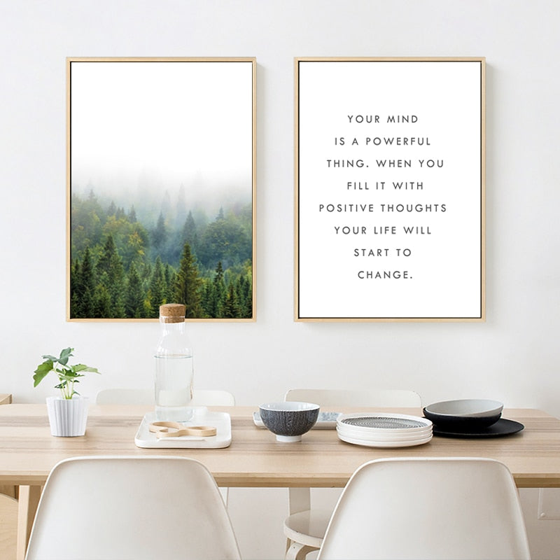 Kieferwald Landschaft Inspirierendes Zitat - Leinwand Wandkunst Gemälde