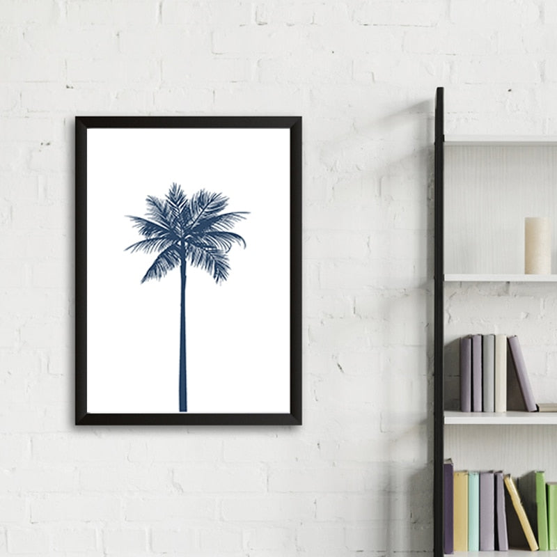 Marineblaue Palme – Leinwandbild