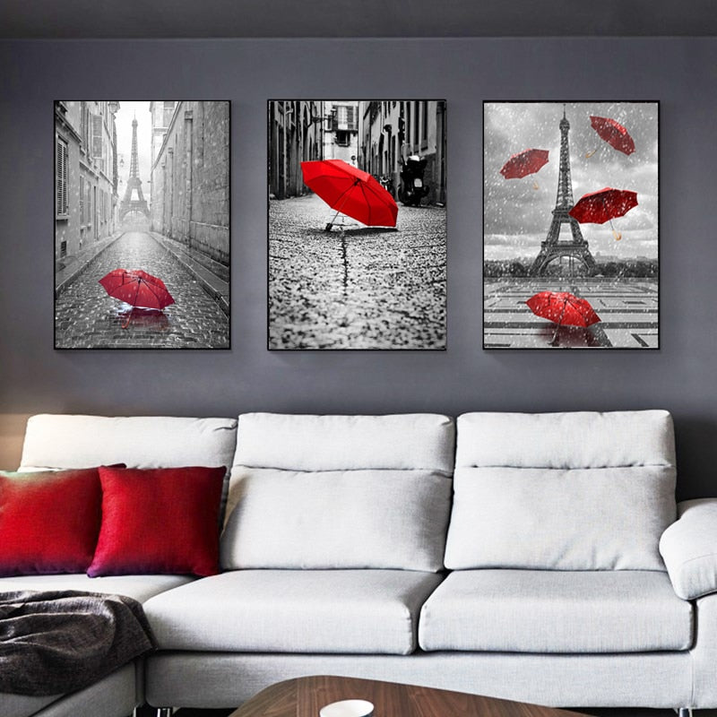 Vintage Eiffelturm-Regenschirm (rot) - Leinwandbild