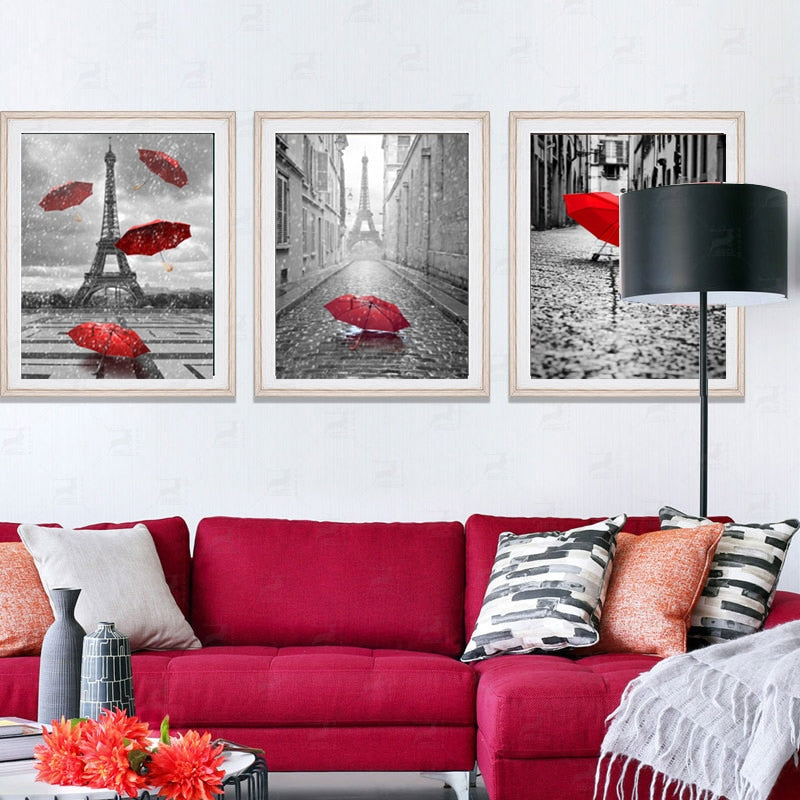 Vintage Eiffelturm-Regenschirm (rot) - Leinwandbild