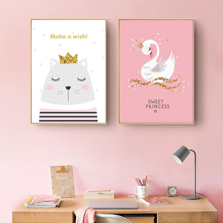 Moderne rosa Prinzessinnen-Einhorn-Poster - Leinwand-Wandkunst-Gemälde