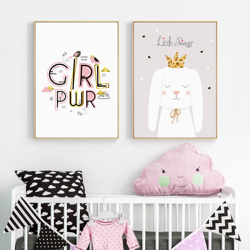 Moderne rosa Prinzessinnen-Einhorn-Poster - Leinwand-Wandkunst-Gemälde