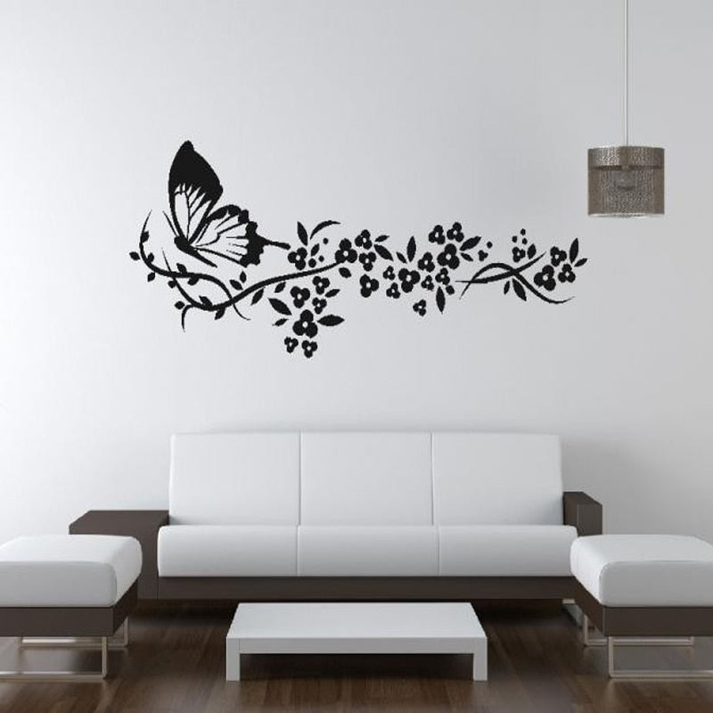 Moderne Schmetterlingsblumen – Wandaufkleber auf Leinwand