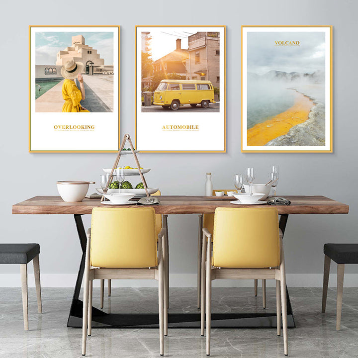 Modern gelbes Landschaftswandkunstposter - Leinwand Wandkunstgemälde