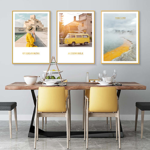 Modern gelbes Landschaftswandkunstposter - Leinwand Wandkunstgemälde