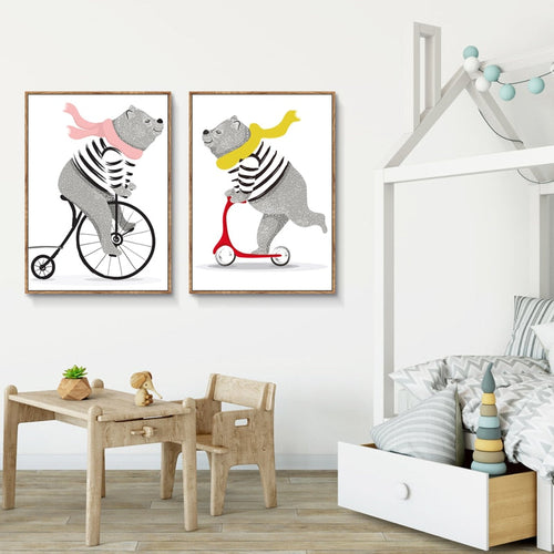 Spielender Bär Auf Fahrrad - Leinwand Wandkunst Malerei