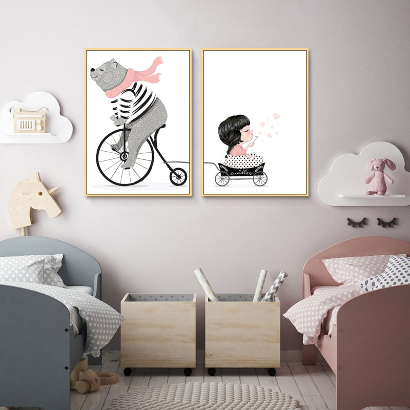 Spielender Bär Auf Fahrrad - Leinwand Wandkunst Malerei
