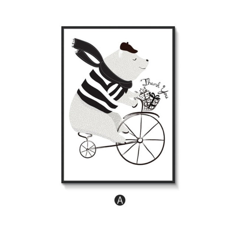 Spielender Bär Auf Fahrrad - Leinwand Wandkunst Malerei