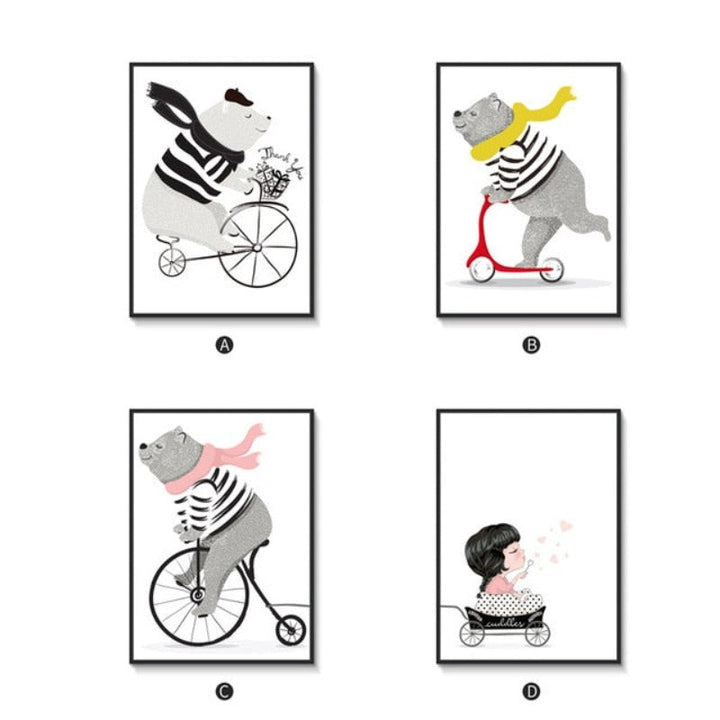 Spielender Bär Auf Fahrrad - Leinwand Wandkunst Malerei