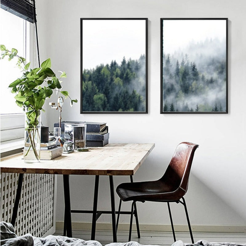Naturlandschaft im Nebelwald, nordisch - Leinwandbild