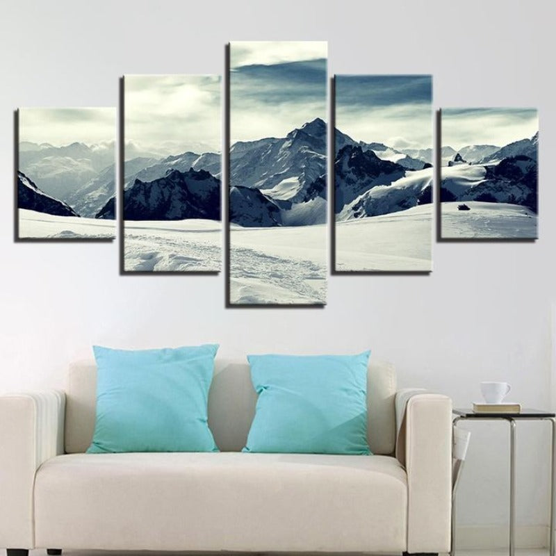 Schneebedeckte Berge – 5-teiliges Leinwandbild | Von der Natur inspirierte Wandkunst