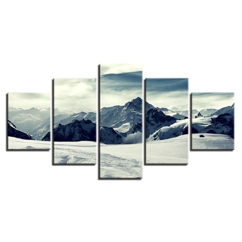 Schneebedeckte Berge – 5-teiliges Leinwandbild | Von der Natur inspirierte Wandkunst