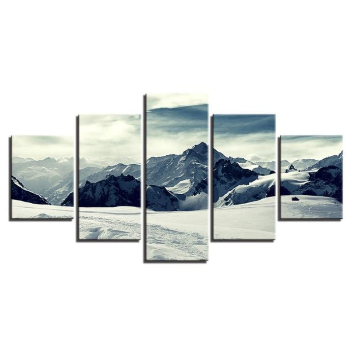 Schneebedeckte Berge – 5-teiliges Leinwandbild | Von der Natur inspirierte Wandkunst