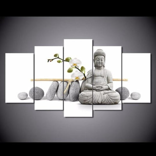 Zen-Buddha mit Orchideen – Leinwandbild