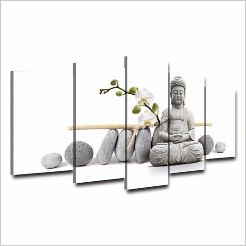 Zen-Buddha mit Orchideen – Leinwandbild