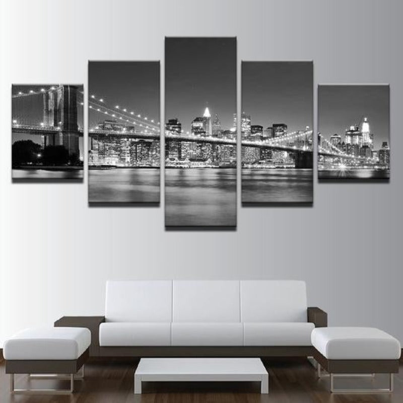 Schwarz & Weiß Brooklyn Bridge - Leinwand Wandkunst Gemälde