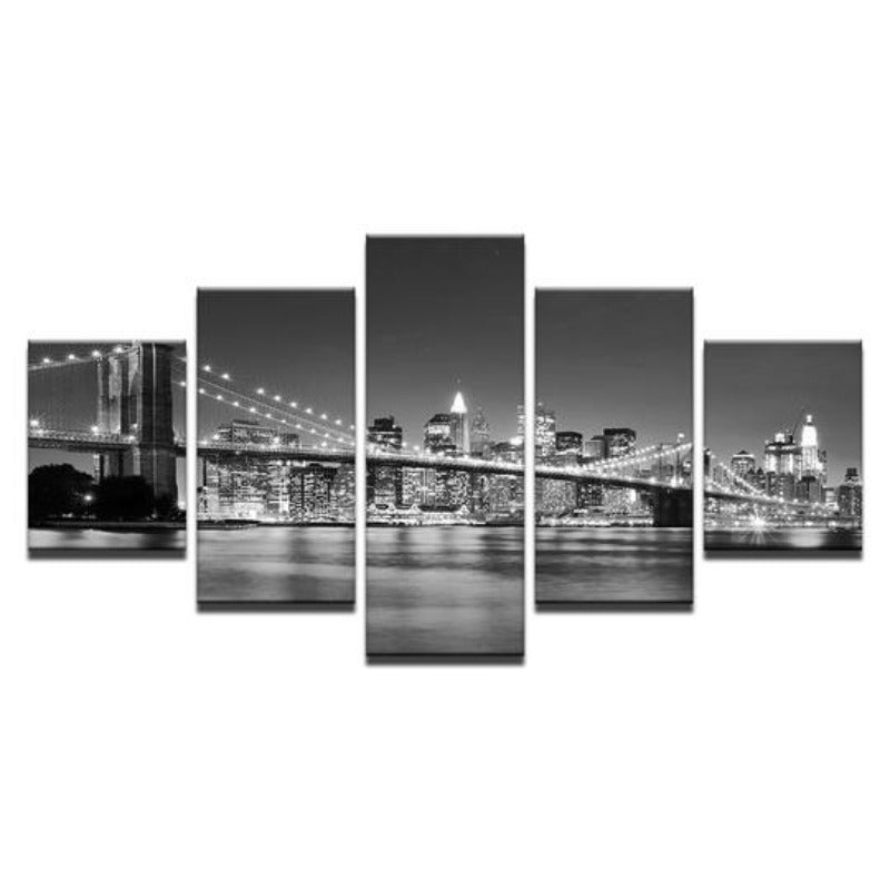 Schwarz & Weiß Brooklyn Bridge - Leinwand Wandkunst Gemälde