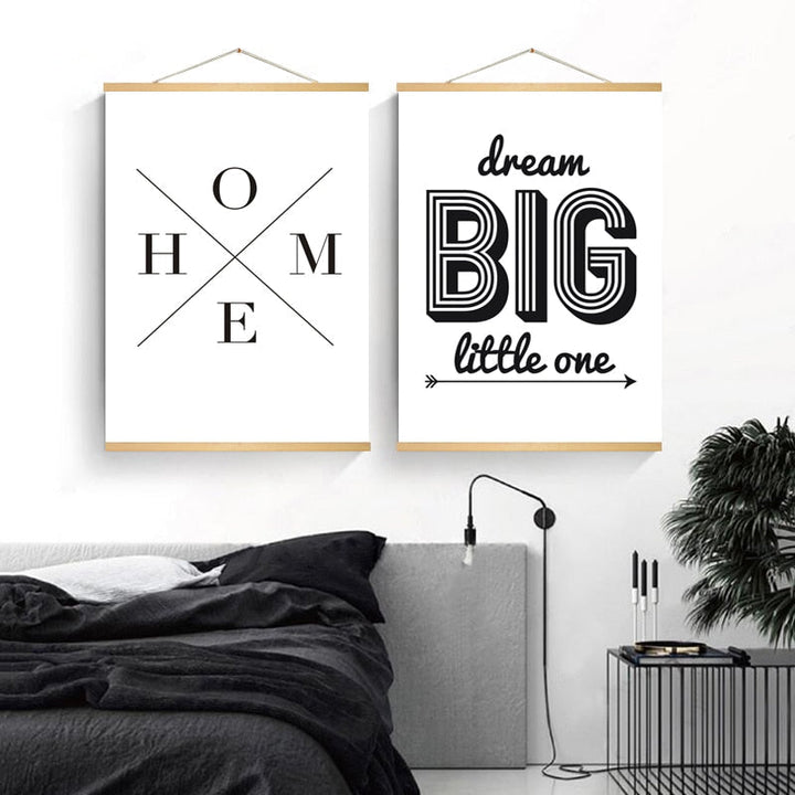 Minimalistische Schwarz-Weiß Inspirierende Buchstaben - Leinwand Wandkunst Gemälde