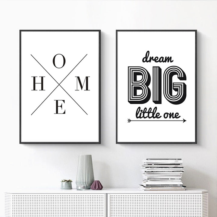 Minimalistische Schwarz-Weiß Inspirierende Buchstaben - Leinwand Wandkunst Gemälde