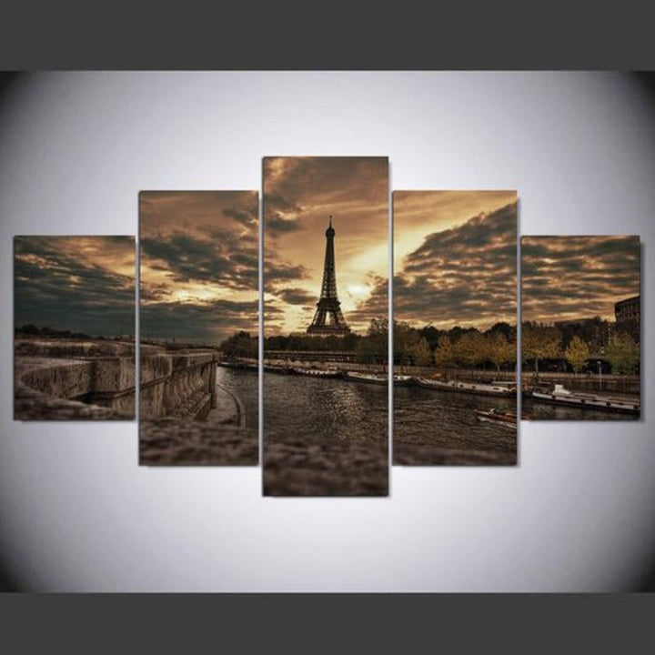 Majestätischer Eiffelturm bei Dämmerung - Leinwand Wandkunst Gemälde