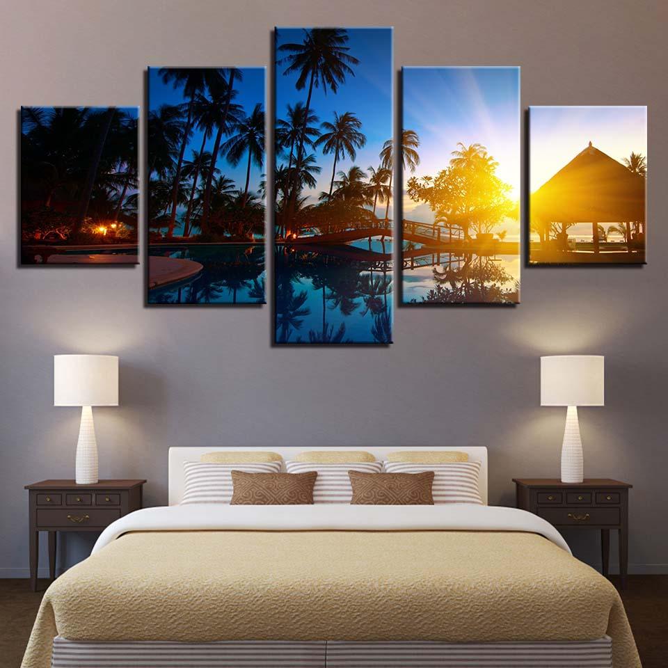 Kokosnüsse und Sonnenuntergang Meerblick - Leinwand Wandkunst Malerei